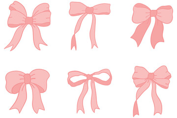 Draw coquette bow pink ribbon Doodle style. vector illustration
