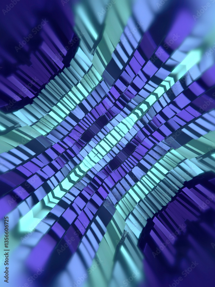 Fototapete digital symmetrical illustration with stripes of blue and blue rectangles forming an abstract undula