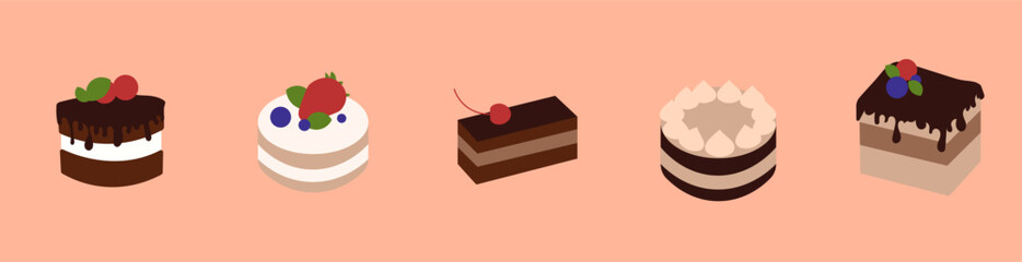 Assorted delicious desserts on pastel background featuring cakes and pastries - vector.