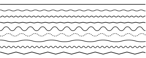Waves line set. Line. Wave ornament pattern. Set of wavy zigzag lines. Wave thin line background. Vector zigzag and wavy horizontal underline. Vector illustration