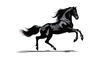 Black silhouette of a rearing horse in an elegant pose, capturing the strength, grace, and beauty of the animal in motion. This minimalist design emphasizes the majestic form of the horse, 