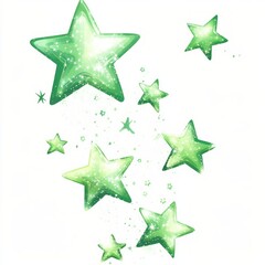 Obraz premium Gliter green stars stocker diferent sizes on white background