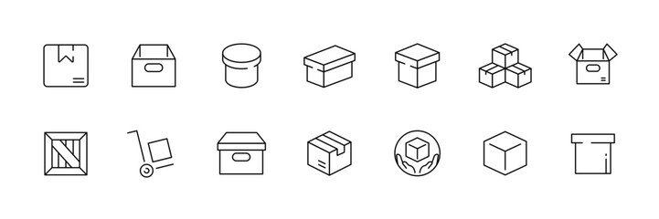 Set of various box icons in minimalist style for packaging and shipping designs - vector.