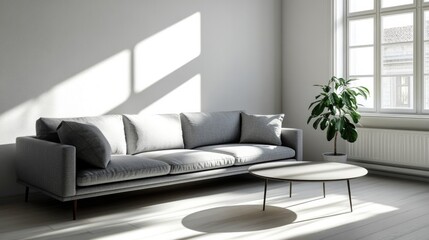 Bright living room featuring minimalist design with cozy sofa, s
