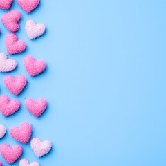 Fototapeta premium Pink and White Fluffy Hearts on Blue Background Valentines Day