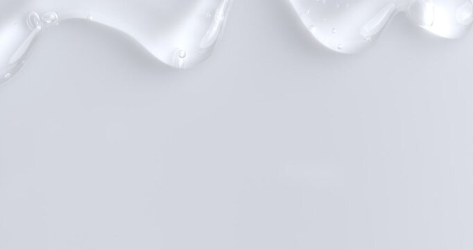 Glycerin gel dripping, pouring, flowing over white background. Cosmetics serum fluid gel flowing over white background.