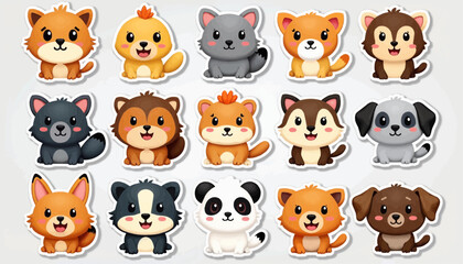 Obraz premium Cute cartoon animals characters in a playful and colorful style for stickers design 