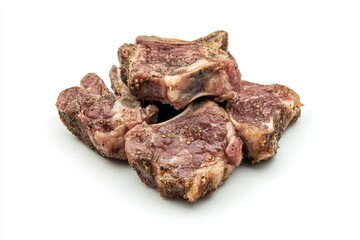 Close up image of raw seasoned lamb chops on display
