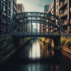 Obraz premium A sturdy iron bridge spanning a narrow waterway in the heart of