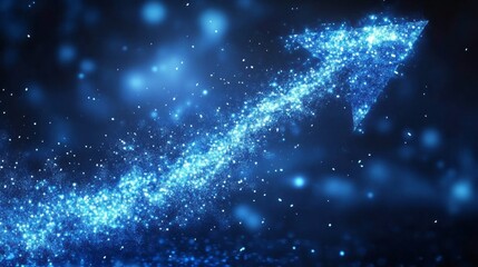 A shining blue arrow made of particles points upwards