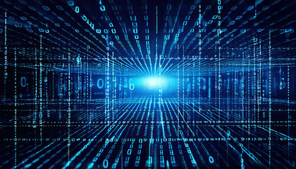 Obraz premium Abstract Digital Data Stream Binary Code, Cyber Space, Matrix Tunnel