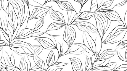 Cotton fabric Elegant seamless pattern of monochromatic leaves with fine outlines and details