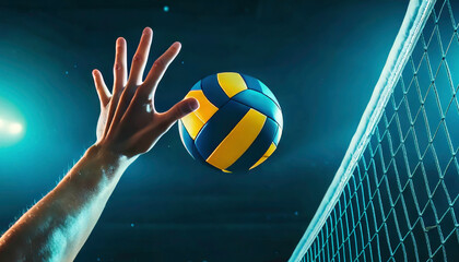 Professional volleyball player smashing the ball during a match