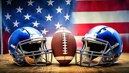 Naklejka premium American football helmets and ball with United States flag