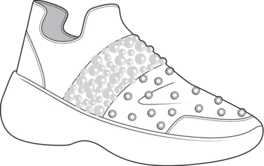 Gordijnen Hokusai The Great Wave illustration, vector, design, shoe drawing, accessory drawing, bag drawing, wallet, sock drawing, boot drawing, ballerina drawing, glasses drawing,sports shoes drawings  © koko