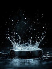 Captivating water crown splash against black backdrop showcasing fluid dynamics in a high speed photography studio shot