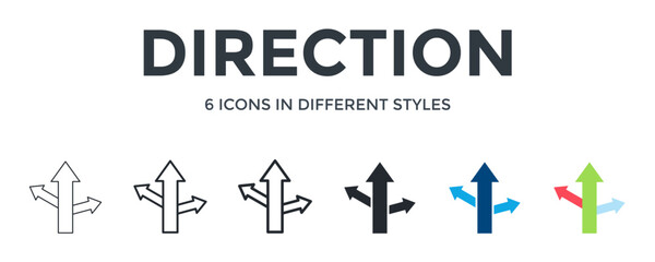 Direction Icon In Different Style Vector Illustration. Designed In Thin Line, Regular Line, Bold Line, Glyph, Color Fill, And Flat Style Can Be Used For Web
