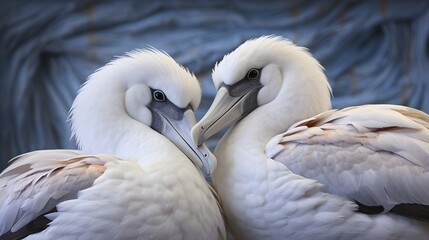 Love in the air as two albatrosses share a tender moment
