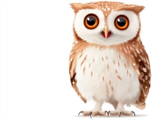 Obraz premium Cute cartoon owl, isolated, cheerful, studio shot