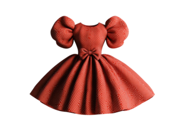 A Charming Red Polka Dot Dress, Perfect For A Special Occasion, Features Puffed Sleeves And A Sweet Bow, Against A Clean Isolated on Transparent Background