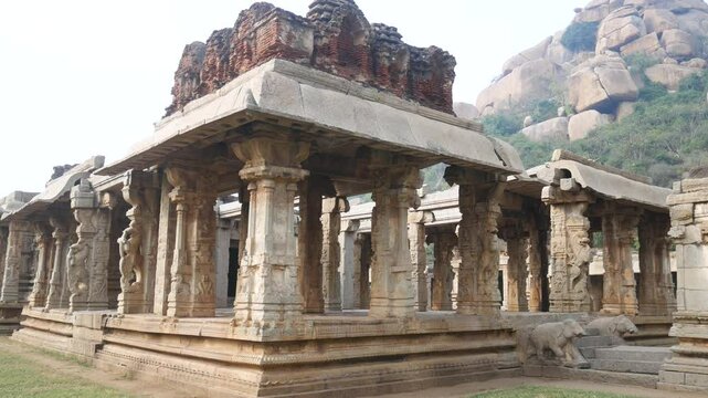 amazing temple complex at Hampi, world famous unesco site, ancient stone walls and mysterious gateways in Karnataka, India