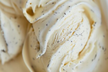 Ice cream texture. Close-up of creamy vanilla ice cream with delicate swirls. Minimalist composition for food related dessert design, advertising and branding