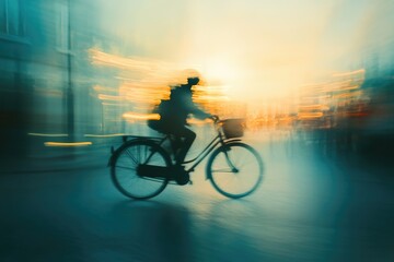 A blurred silhouette of a bicycle, creating an artistic and dreamy effect.