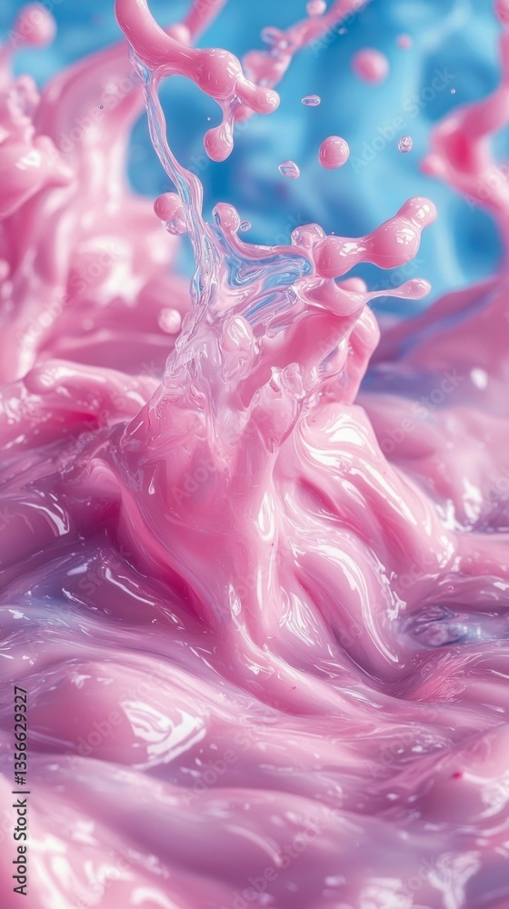 Poster colors collide in a mesmerizing dance, as pink and blue hues blend together in swirling patterns, cr