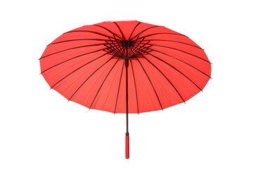 Red asian parasol with black spokes and handle in minimalist design, cut out