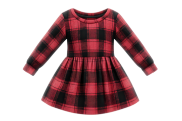 A Darling Little Girls Red And Black Plaid Dress, Perfect For A Cozy Winter Holiday, Features A Playful Flared Skirt And Long Sleeves For Extra Warmth Isolated on Transparent Background