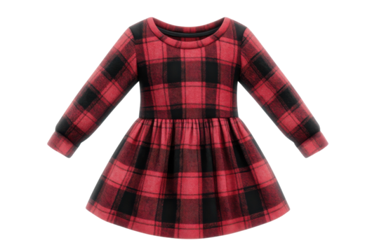 A Darling Little Girls Red And Black Plaid Dress, Perfect For A Cozy Winter Holiday, Features A Playful Flared Skirt And Long Sleeves For Extra Warmth Isolated on Transparent Background