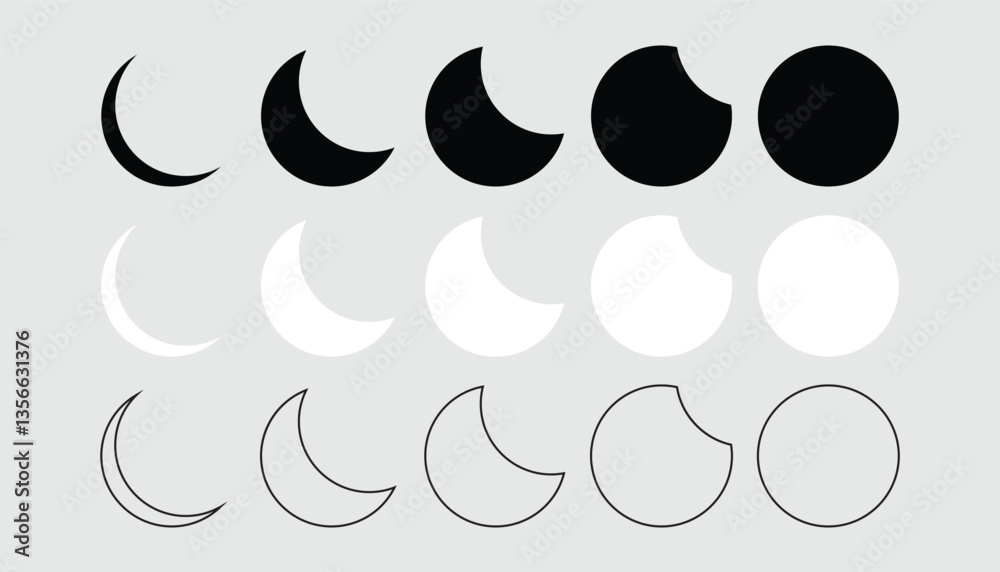 Poster moon phases astronomy icon. crescent moon icon set. isolate moon icon set. silhouette moon. full and