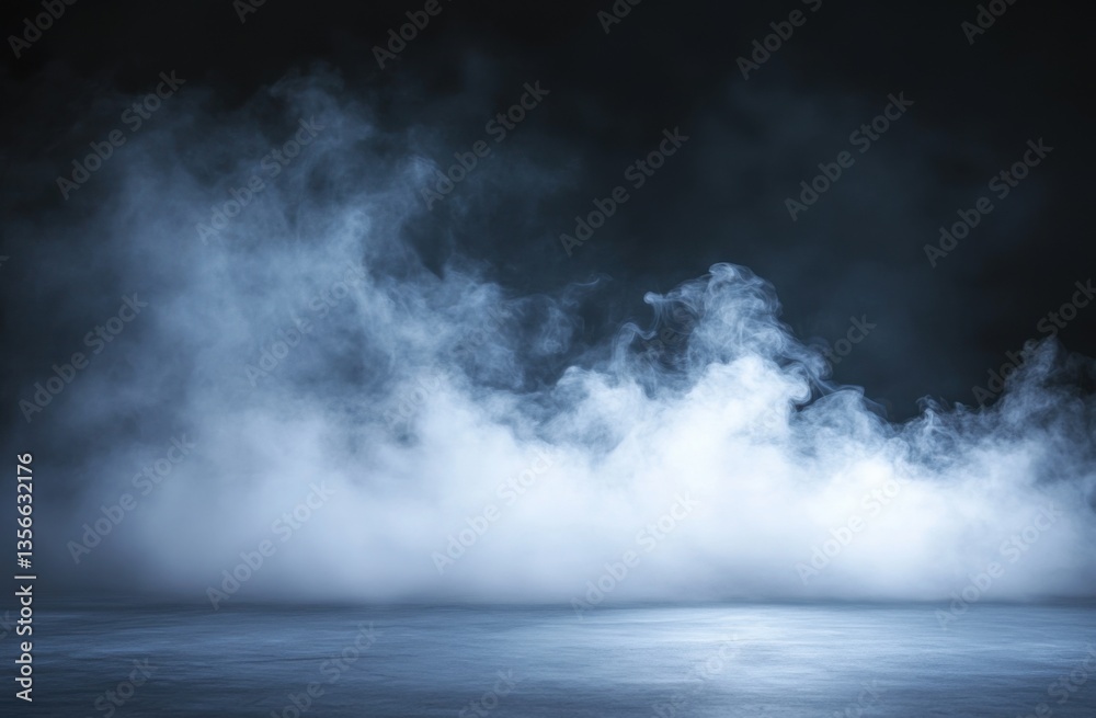 Poster abstract foggy or smoky background on a dark studio floor, with empty space for product display pres