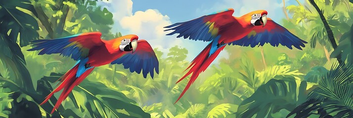 Obraz premium red and yellow macaw in the sky