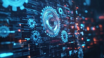 Navigating the Complexities of Modern Technology: A Hand Interacting with a Digital Interface Displaying Intricate Systems and Security Features.