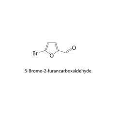 5-Bromo-2-furancarboxaldehyde skeletal structure. Aldehyde derivative compound schematic illustration. Simple diagram, chemical formula.