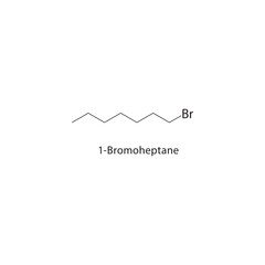 1-Bromoheptane skeletal structure. Alkyl bromide compound schematic illustration. Simple diagram, chemical formula.