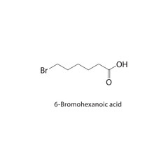 6-Bromohexanoic acid skeletal structure. Carboxylic acid compound schematic illustration. Simple diagram, chemical formula.