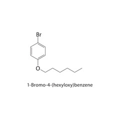 Fototapeta premium 1-Bromo-4-(hexyloxy)benzene skeletal structure. Aryl ether derivative compound schematic illustration. Simple diagram, chemical formula.