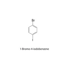 1-Bromo-4-iodobenzene skeletal structure. Halogenated benzene compound schematic illustration. Simple diagram, chemical formula.