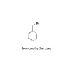 (Bromomethyl)benzene skeletal structure. Alkyl benzene compound schematic illustration. Simple diagram, chemical formula.