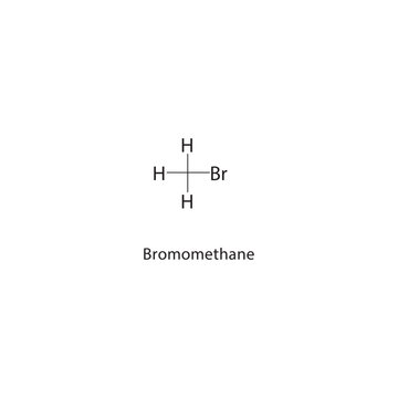 Bromomethane skeletal structure. Alkyl bromide compound schematic illustration. Simple diagram, chemical formula.