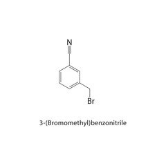 3-(Bromomethyl)benzonitrile skeletal structure. Nitrile compound schematic illustration. Simple diagram, chemical formula.