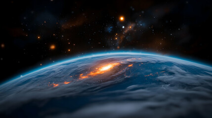 Fototapeta premium Earth at Night From Space: A Cosmic View of City Lights and Stars