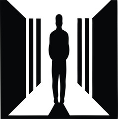 Man in Hallway Silhouette, Corridor, Perspective, Isolation, Mystery Icon

