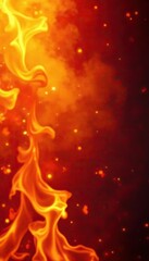 Fototapeta premium Abstract fiery background with orange fire texture, red border, yellow flames, and smoke pattern, in Halloween fall colors of orange, red, and yellow, Halloween, colors