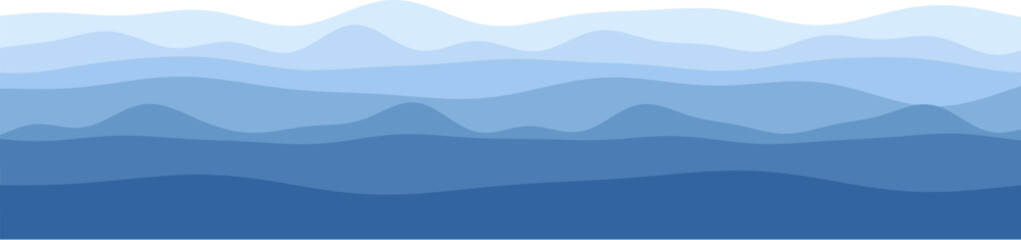 Abstract blue layered waves in serene landscape design.