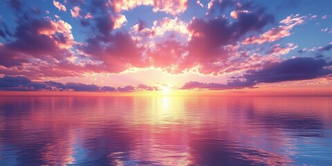 Fototapeta premium Stunning sunset over calm ocean waters with vibrant colors and dramatic clouds