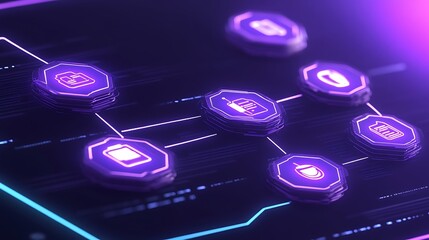 Network of glowing digital icons.
