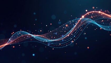 Abstract futuristic background with a wave of connecting dots and lines on a dark backdrop, creating a visually striking illustration of data technology,  wave,  abstract